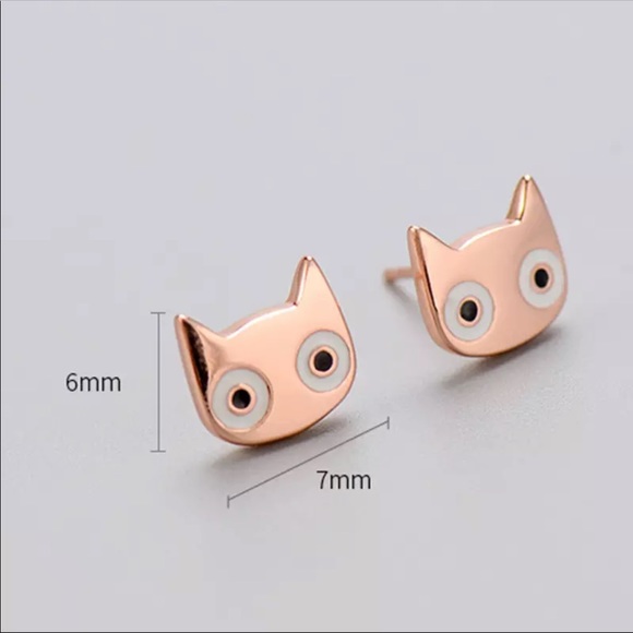Rose Gold Plated Cat Stud Earrings - Picture 6 of 6